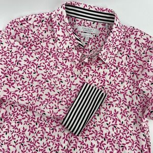 FOXCROFT‎ for APPLESEED'S Women's 12P Shaped Button Front Shirt Pink Leaf Print